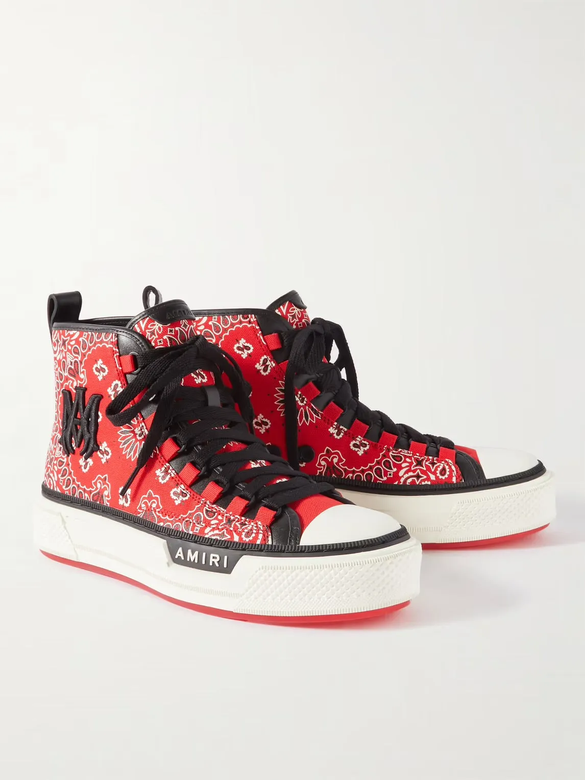 Amiri Leather Trimmed Paisely Print High Top Sneakers ‘RED’