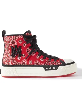 Amiri Leather Trimmed Paisely Print High Top Sneakers ‘RED’