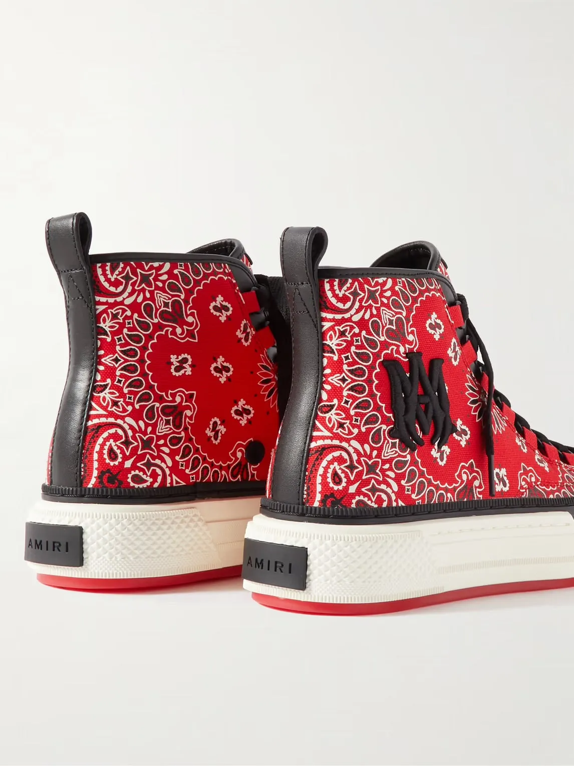 Amiri Leather Trimmed Paisely Print High Top Sneakers ‘RED’