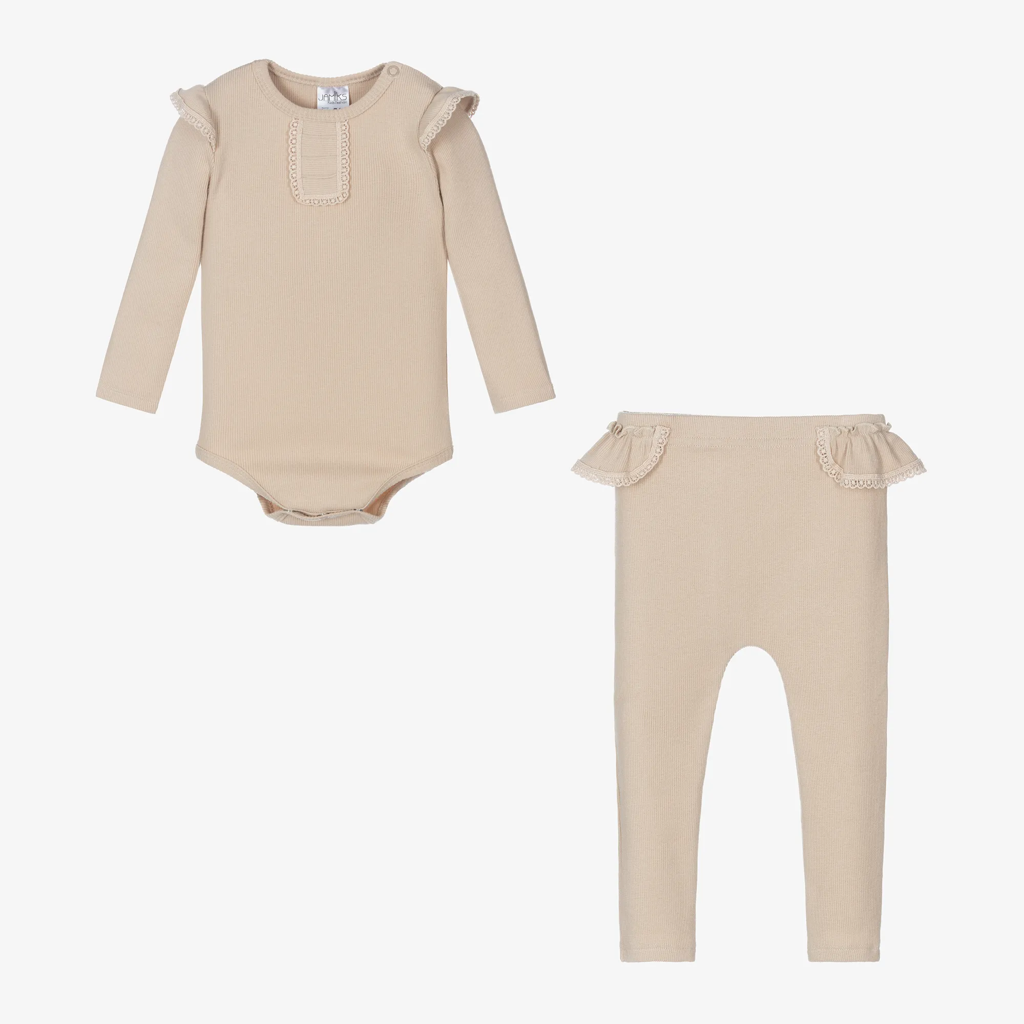 Baby Girls Beige Cotton Leggings Set