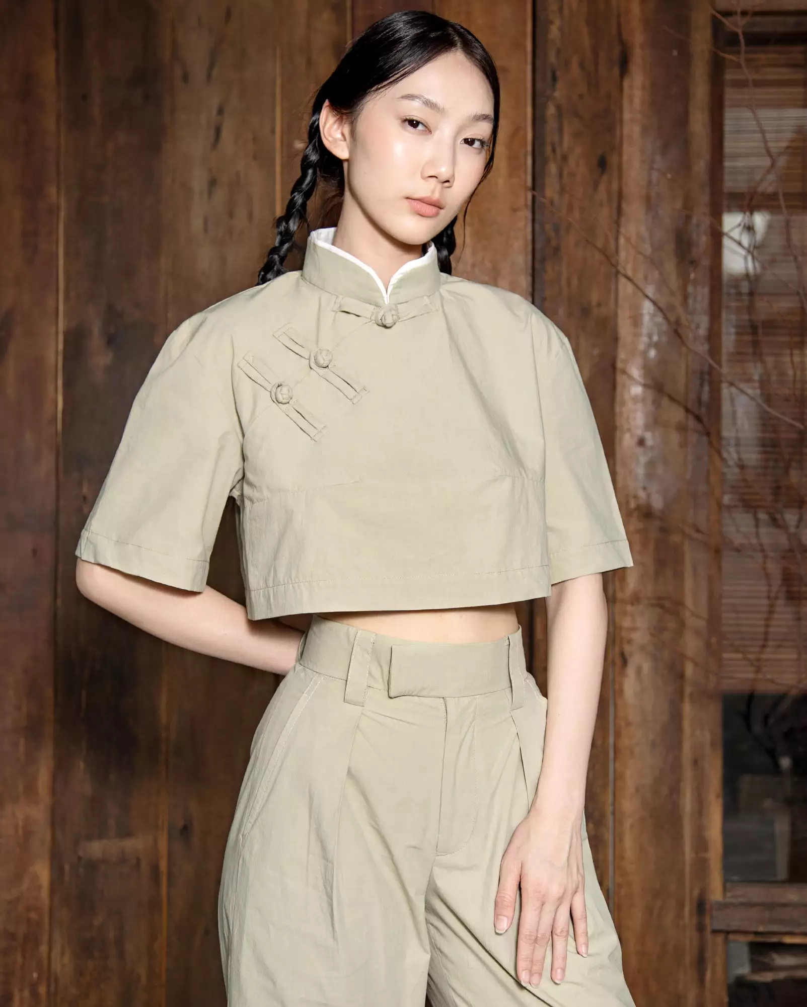 Baju Cina Butang Tepi (Sage Green