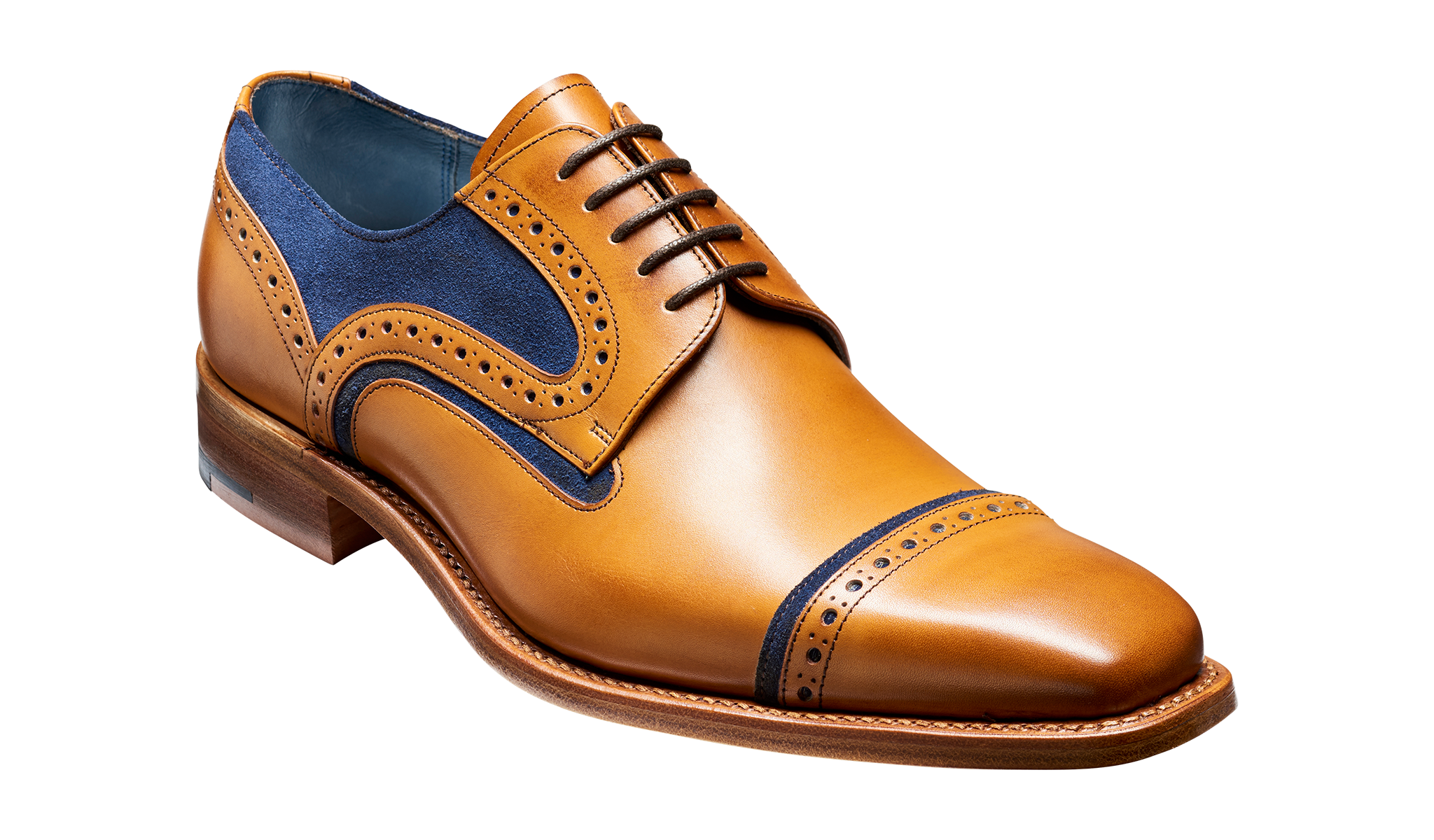 Barker Haig  Simple toe cap derby  - Cedar Calf / Blue Suede