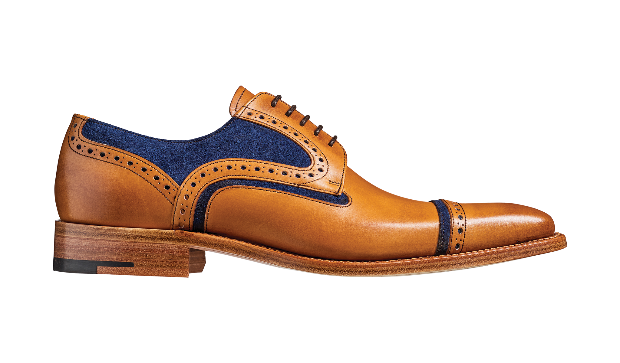 Barker Haig  Simple toe cap derby  - Cedar Calf / Blue Suede