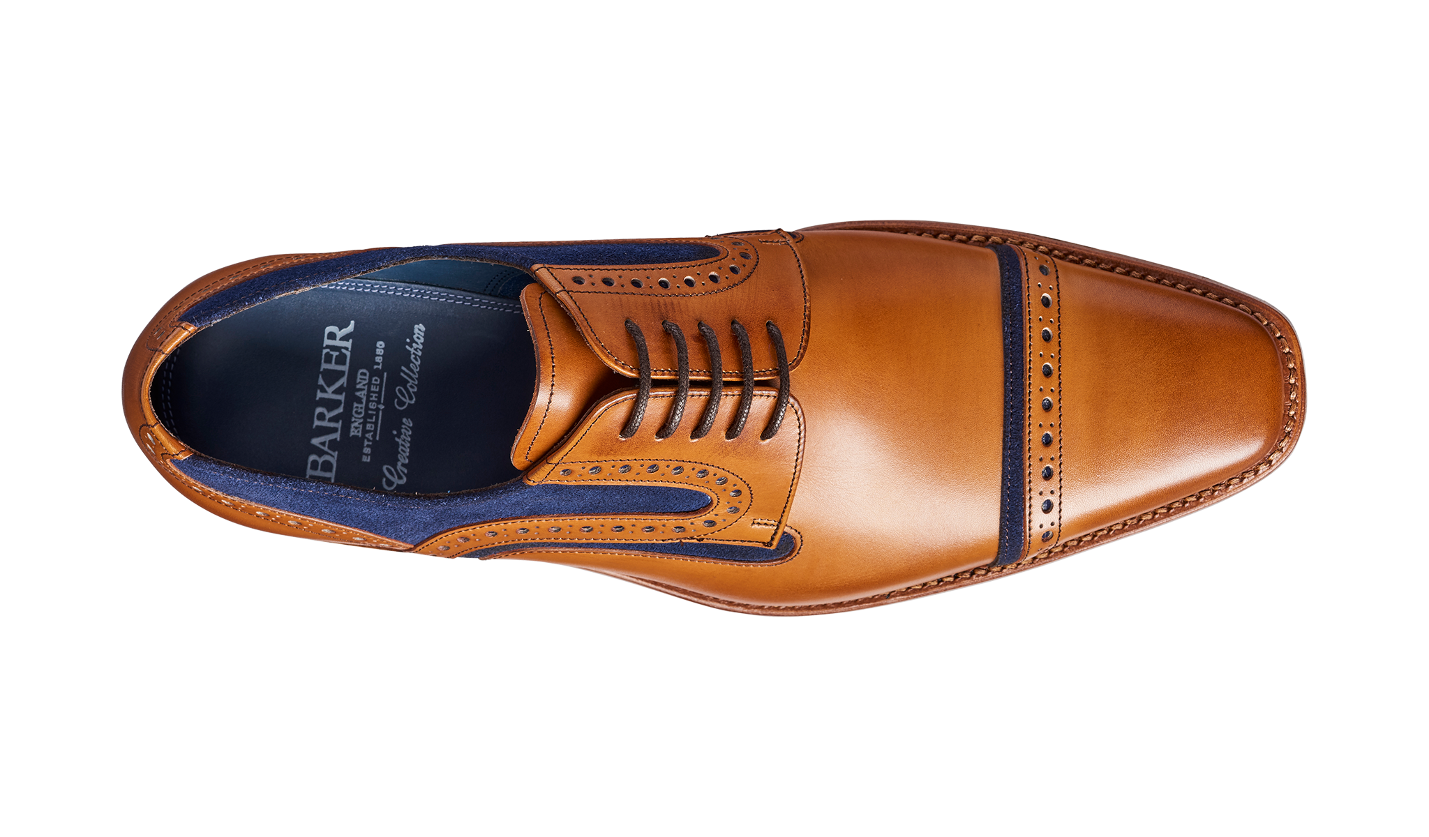 Barker Haig  Simple toe cap derby  - Cedar Calf / Blue Suede