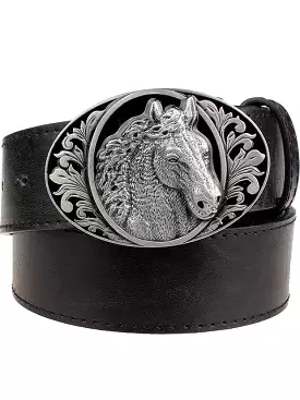 Black Leather belt horse pattern animal belts cowboy style men's jeans belt punk rock style accessories