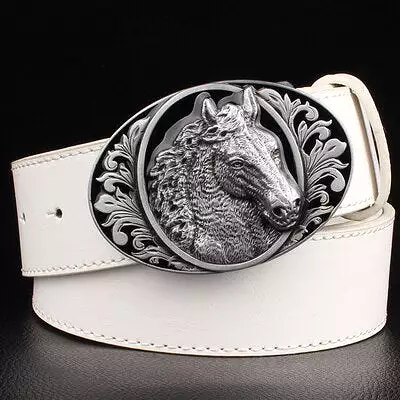 Black Leather belt horse pattern animal belts cowboy style men's jeans belt punk rock style accessories