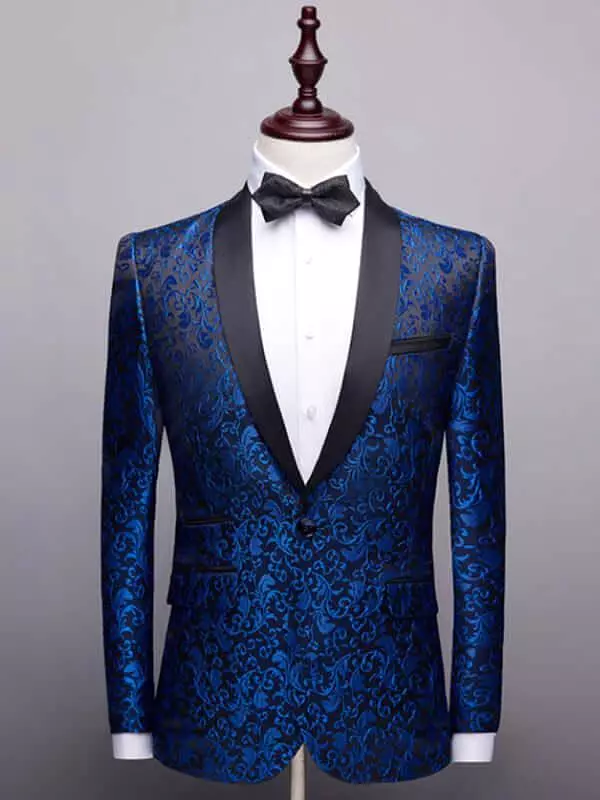 Blue Jacquard Two Piece Tuxedo Suit