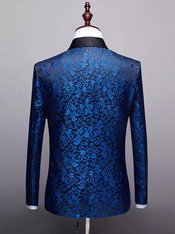 Blue Jacquard Two Piece Tuxedo Suit