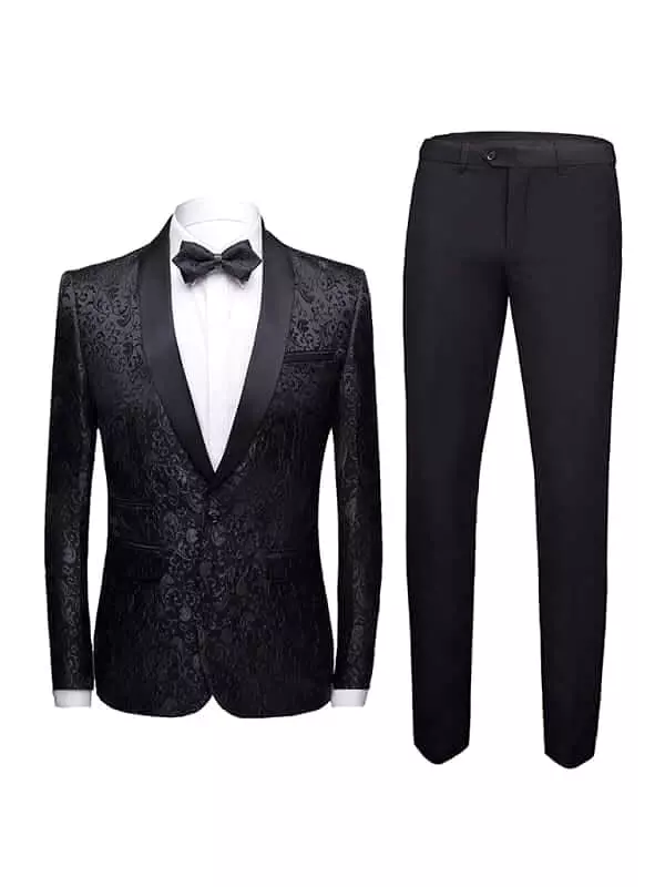 Blue Jacquard Two Piece Tuxedo Suit