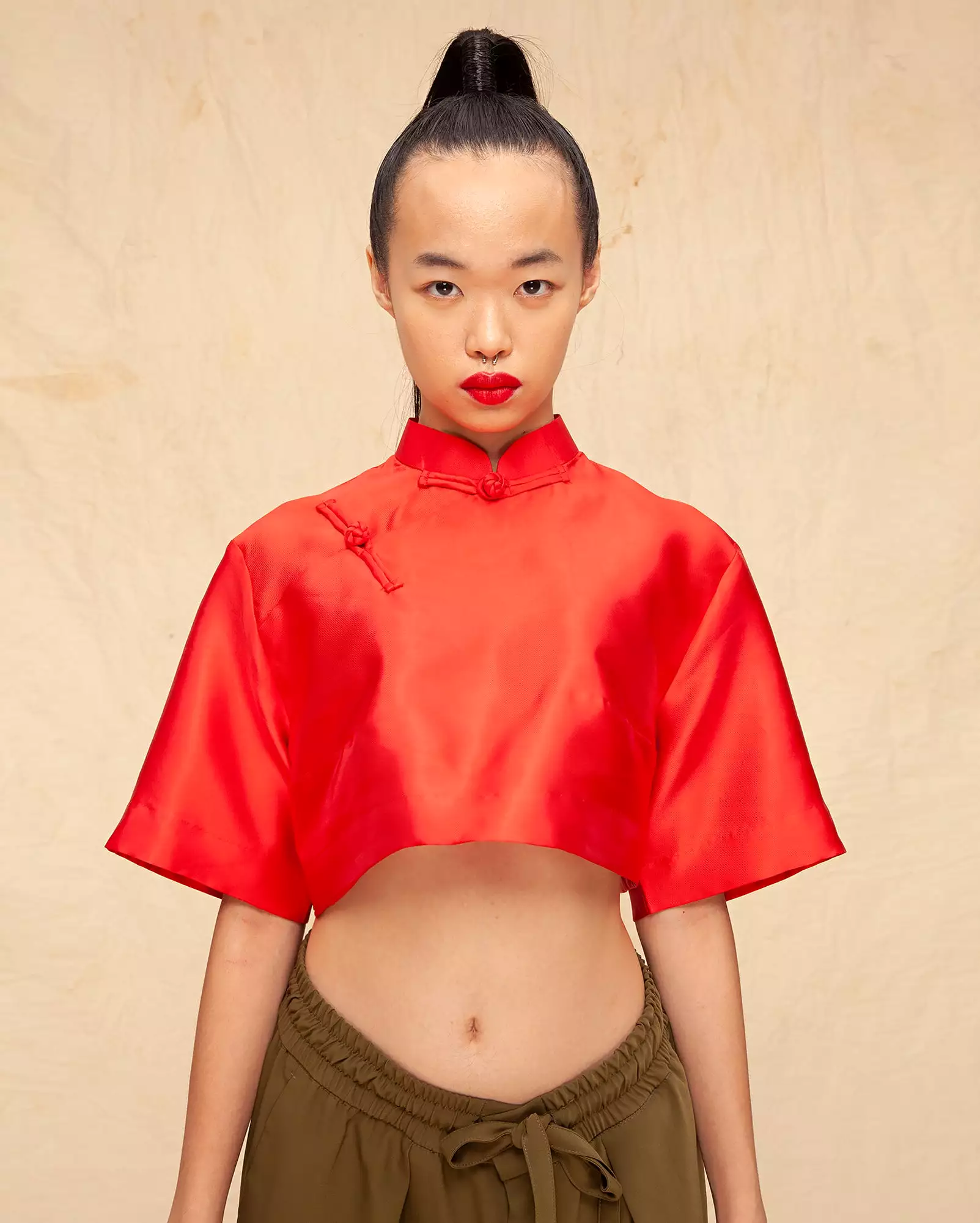 Cheongsam Crop Top (Red Taffeta)