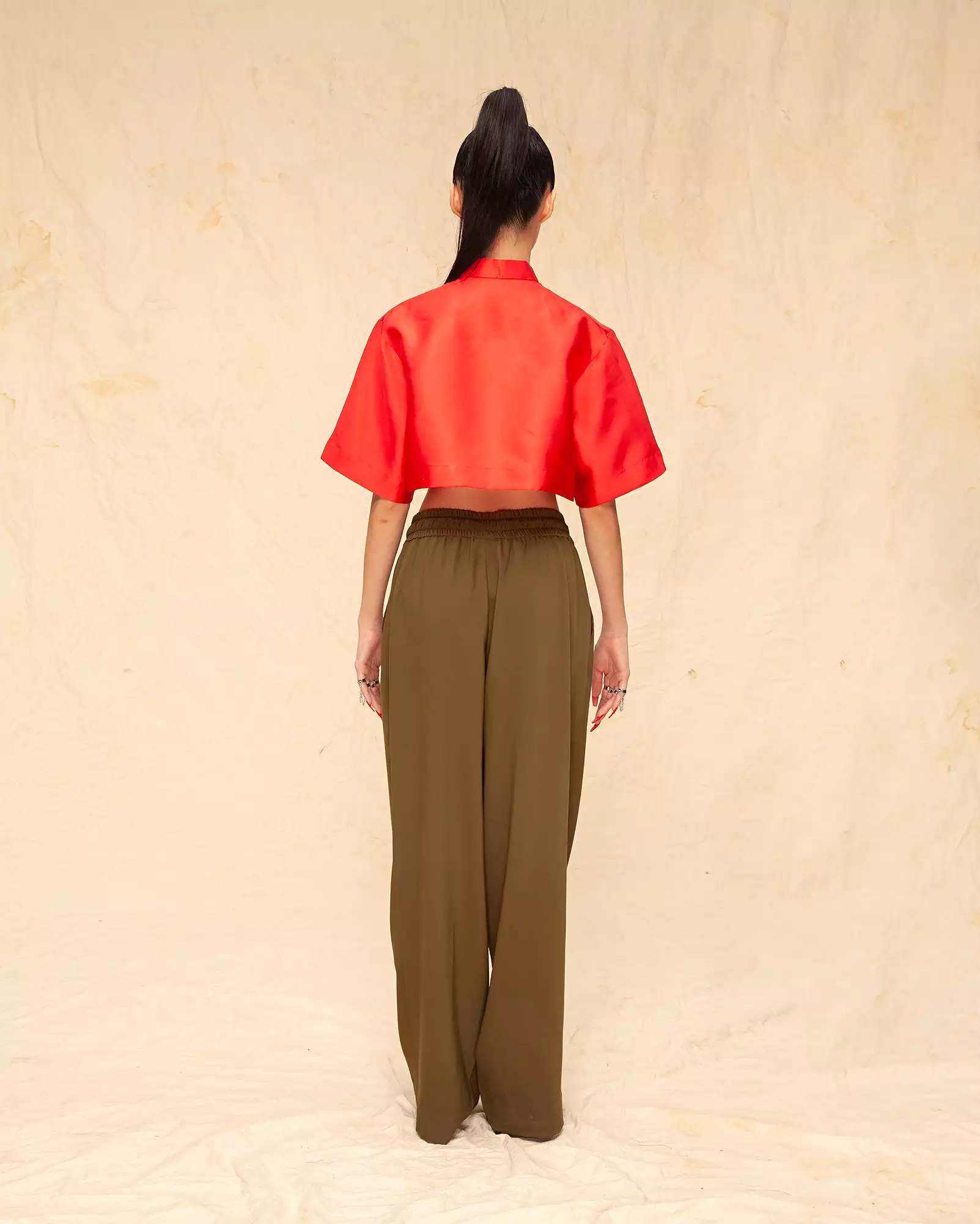 Cheongsam Crop Top (Red Taffeta)