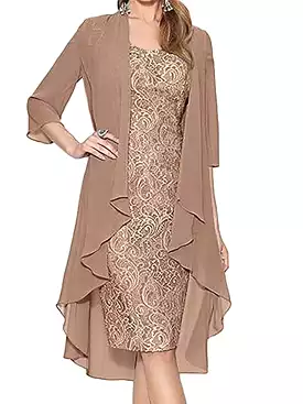 Elegant Two-Piece Lace Chiffon Midi Dress Set for Women