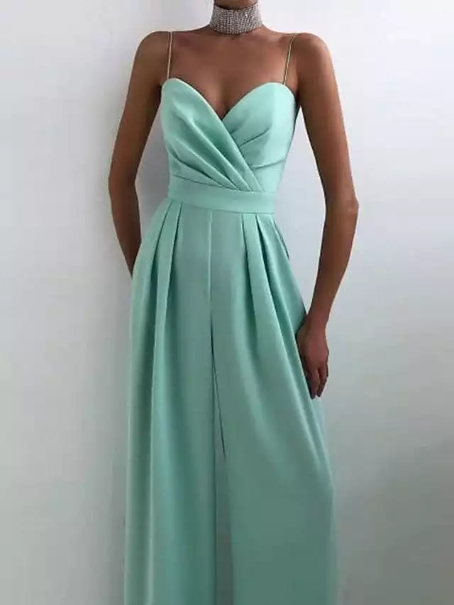 Elegant V-Neck Wide-Leg Jumpsuit for Women in Green/White/Black