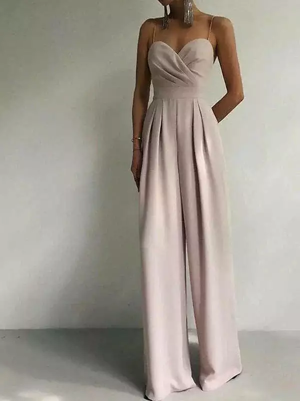 Elegant V-Neck Wide-Leg Jumpsuit for Women in Green/White/Black