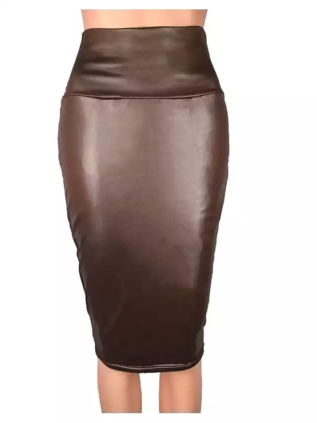 Elegant Women's Faux Leather Pencil Skirts with Lace Detail