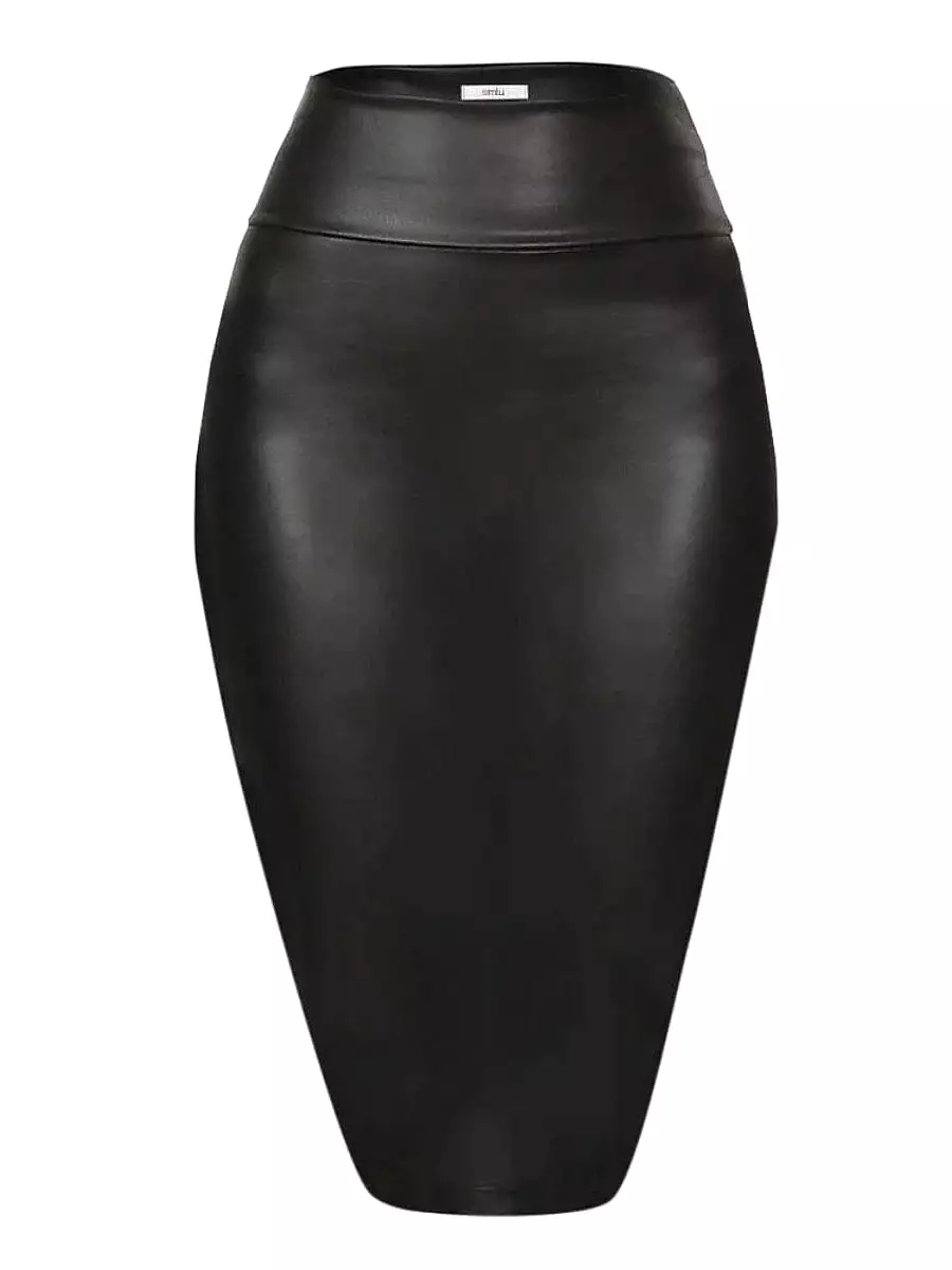 Elegant Women's Faux Leather Pencil Skirts with Lace Detail