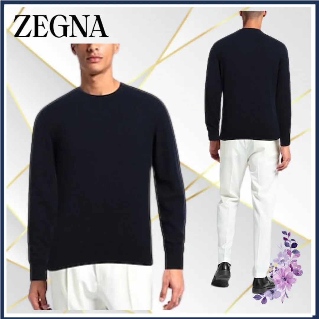 Ermenegildo Zegna  |Crew Neck Cashmere Long Sleeves Plain Oversized Luxury