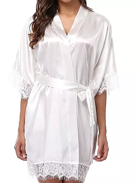 Exquisite Satin Women's Robe Gown Set with Lace Belt