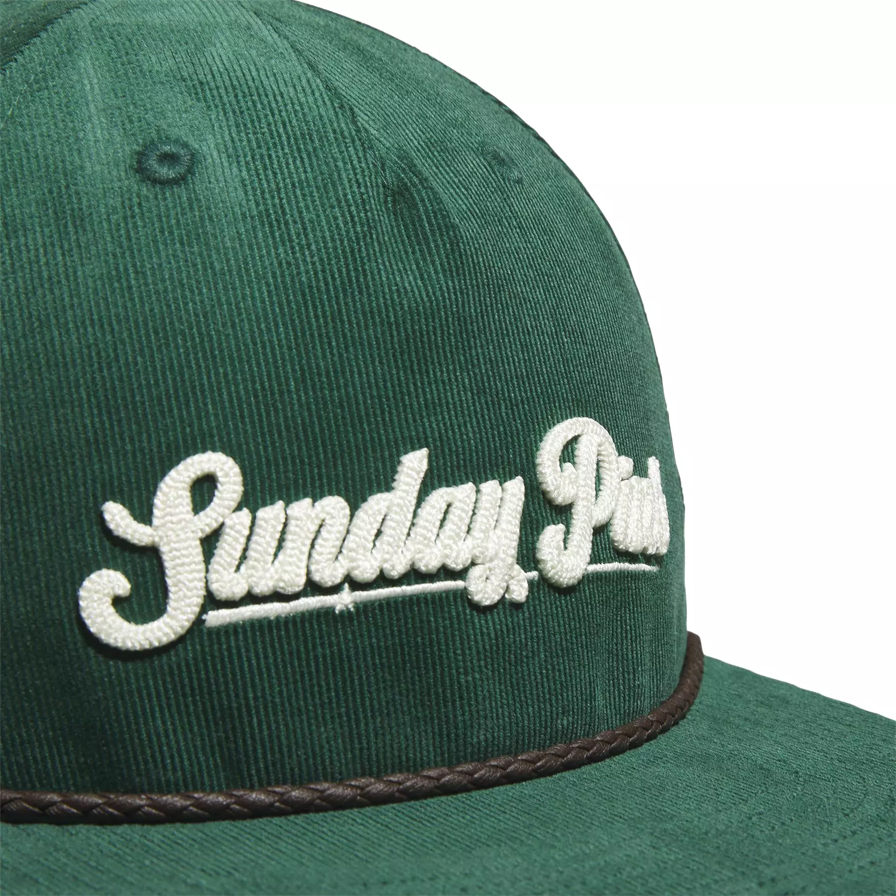 Five Panel Corduroy Leather Cap Green - SS24