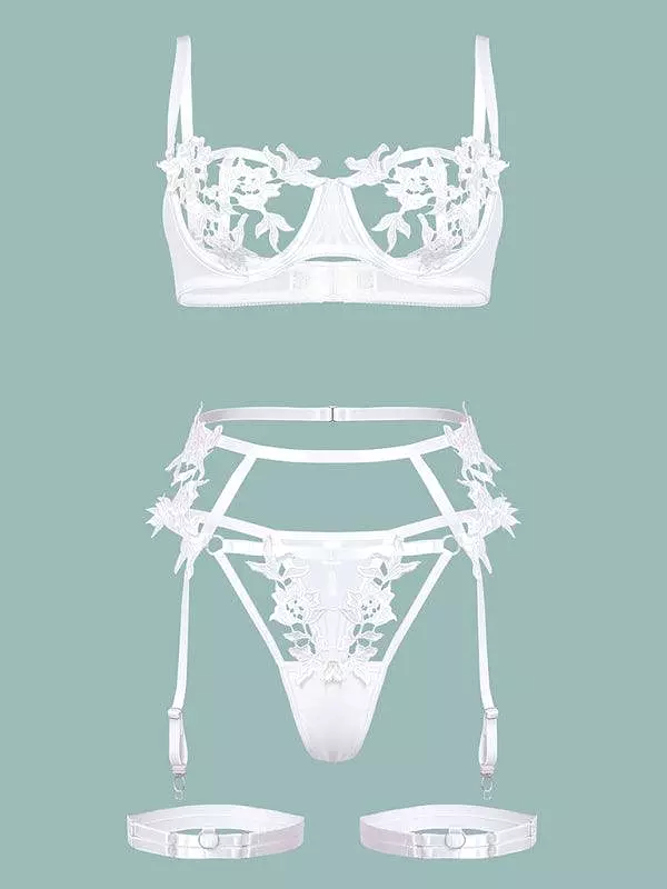 Flower Embroidered Lingerie Set