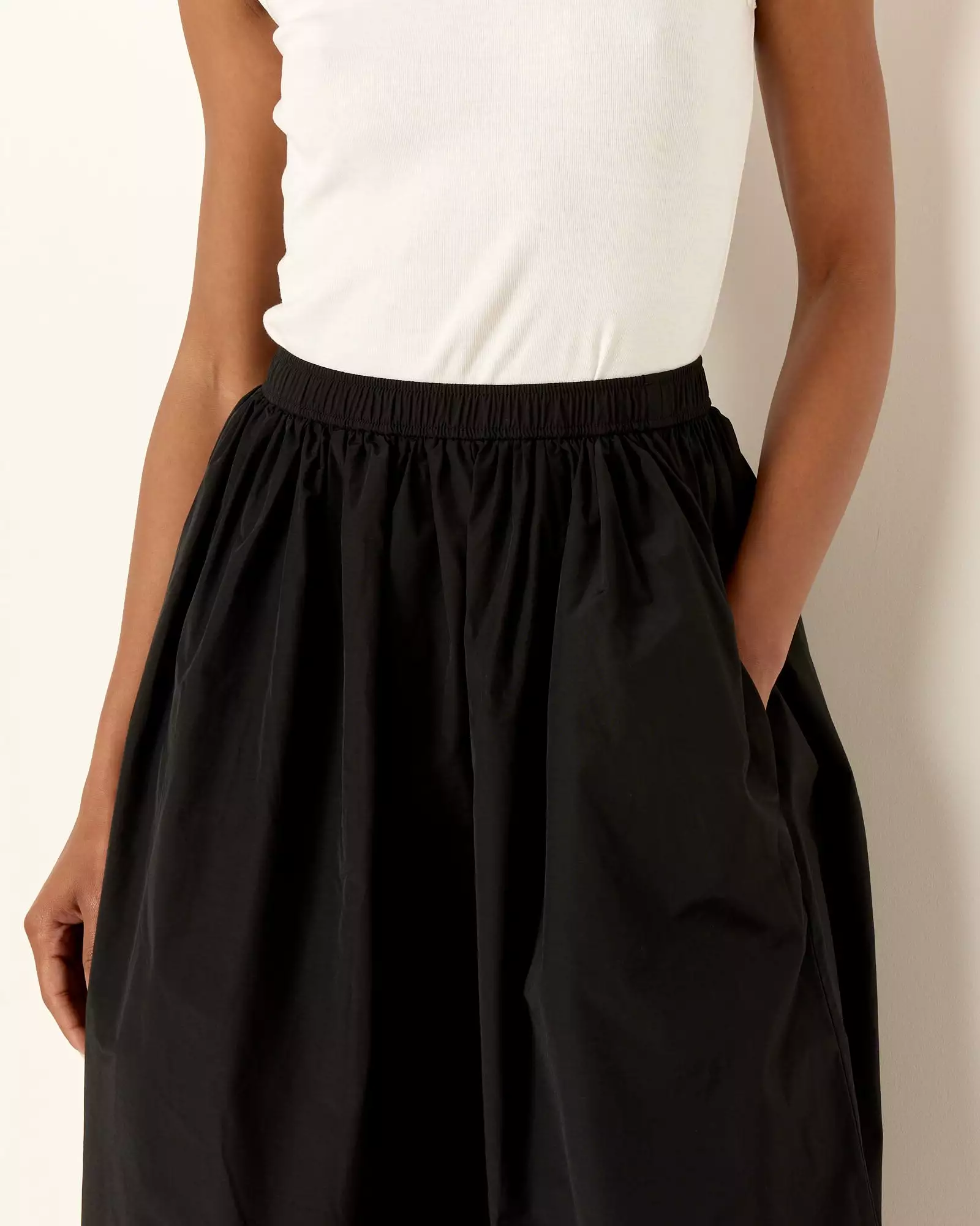 Gathered Midi Skirt in Black