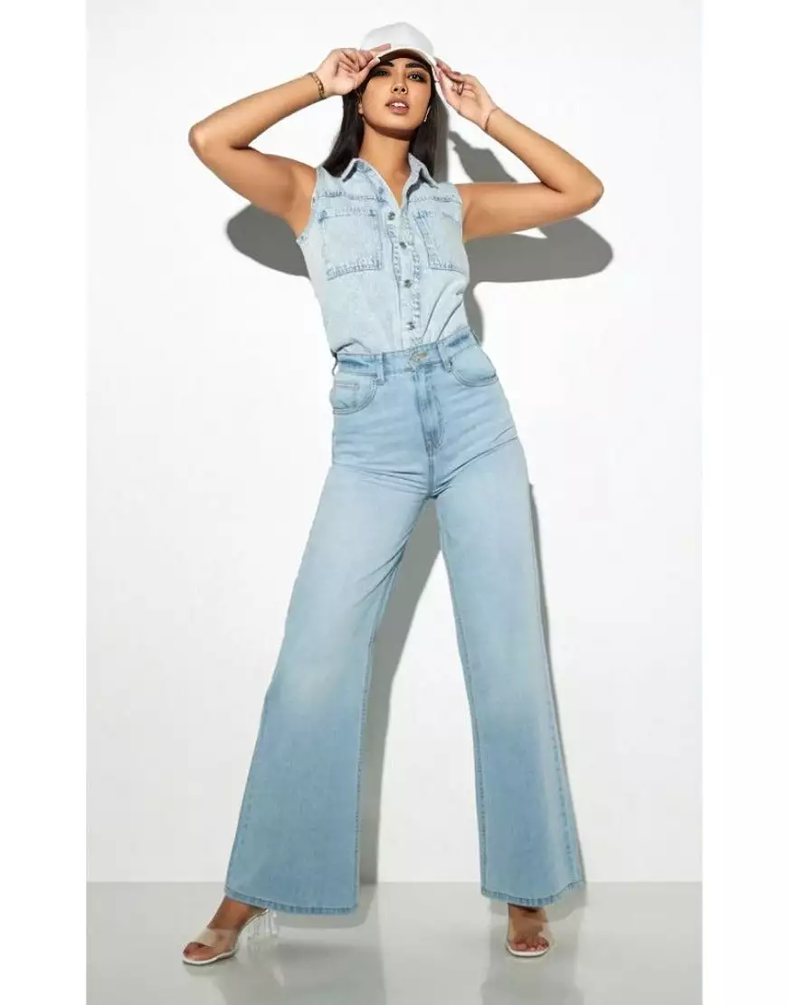 High Rise Wide Leg Jeans Ice Blue