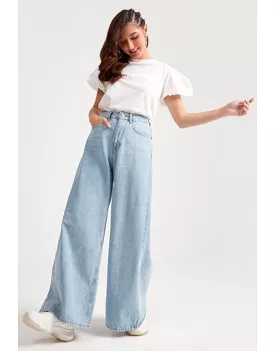 High Rise Wide Leg Jeans Light Wash