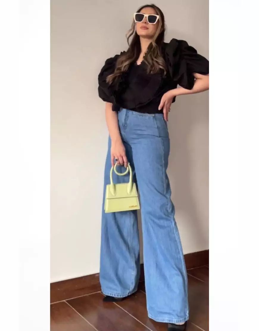 High Rise Wide Leg Jeans Mid Blue