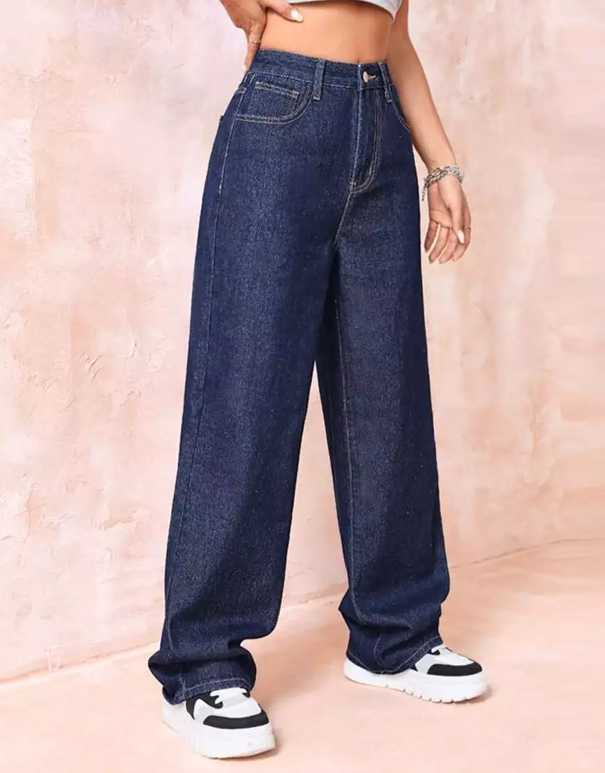 High Rise Wide Leg Jeans Royal Blue