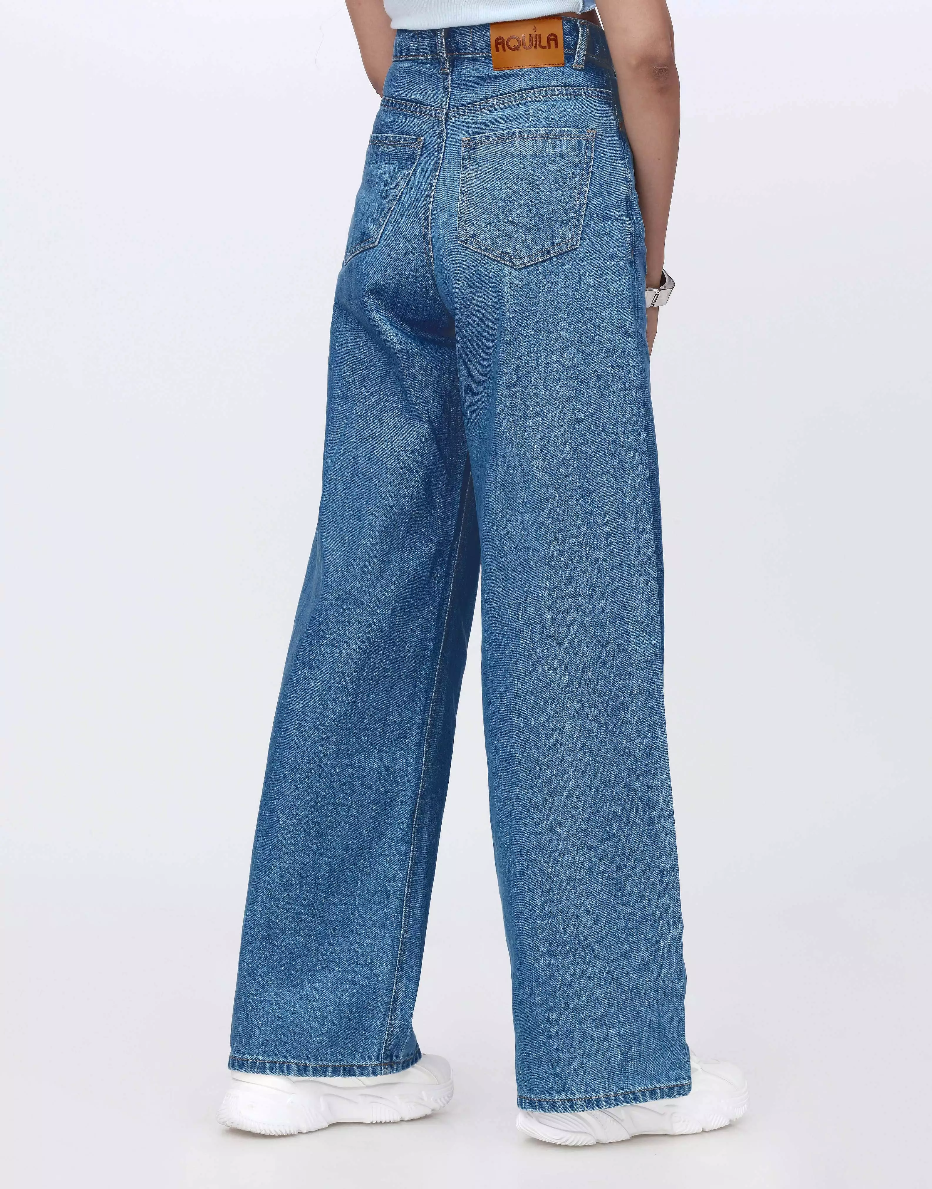 High Rise Wide Leg Jeans Stone Blue