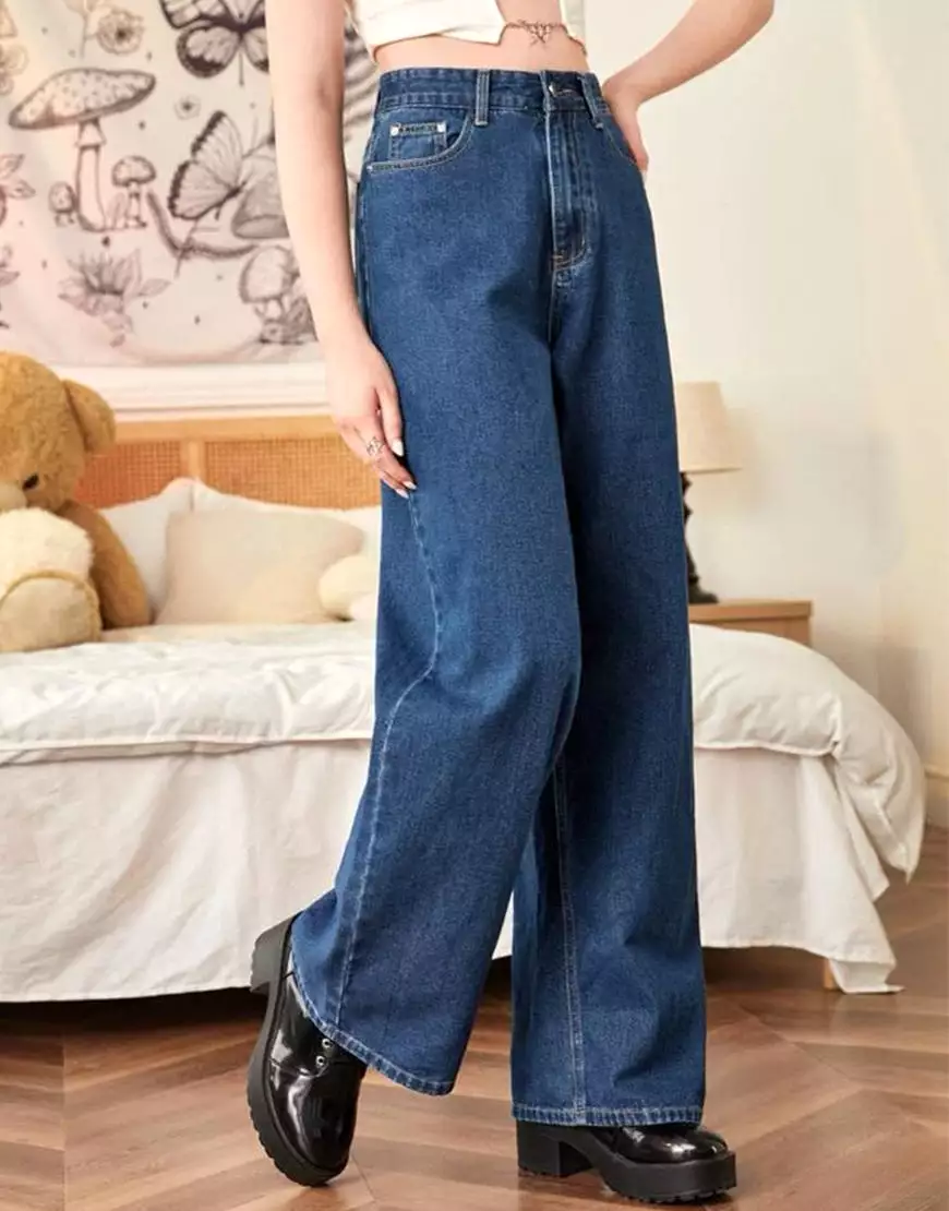 High Wide Leg Jeans in Dark Blue