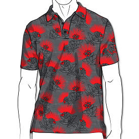 Lava Lehua - OGA Men's Polo - Obsidian Black and Red