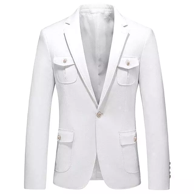 Men Blazer - Multi-Pocket White Blazer