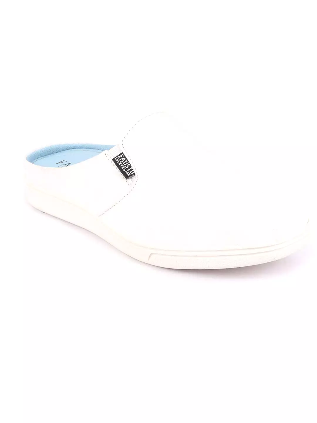 Men White Casual Back Open Canvas Stylish Slip On Shoes