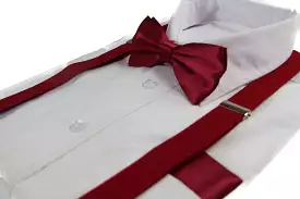 Mens Maroon 100cm Suspenders & Matching Bow Tie & Pocket Square Set