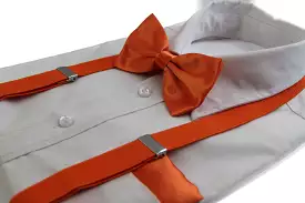 Mens Orange 100cm Suspenders & Matching Bow Tie & Pocket Square Set