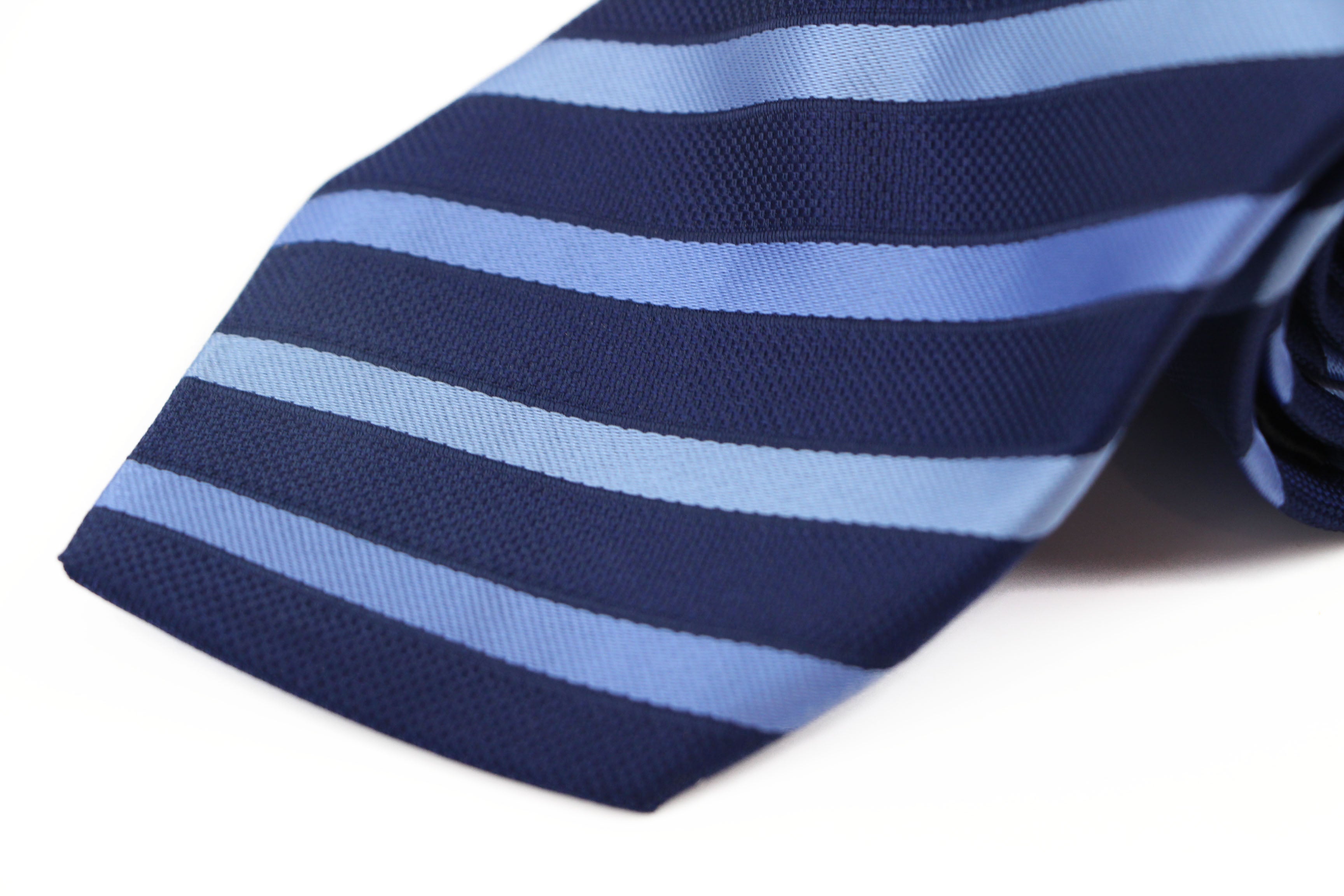 Mens Thick Navy & Blue Striped 8cm Patterned Neck Tie