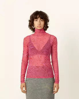 Mesh Turtleneck Top in Red