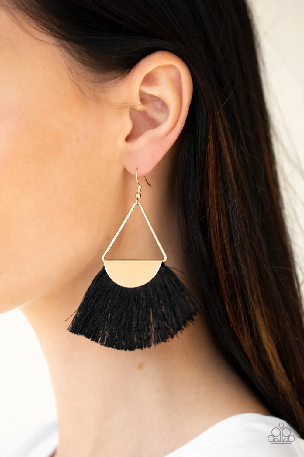 Modern Mayan Black Earrings - Paparazzi Accessories Fringe Gold