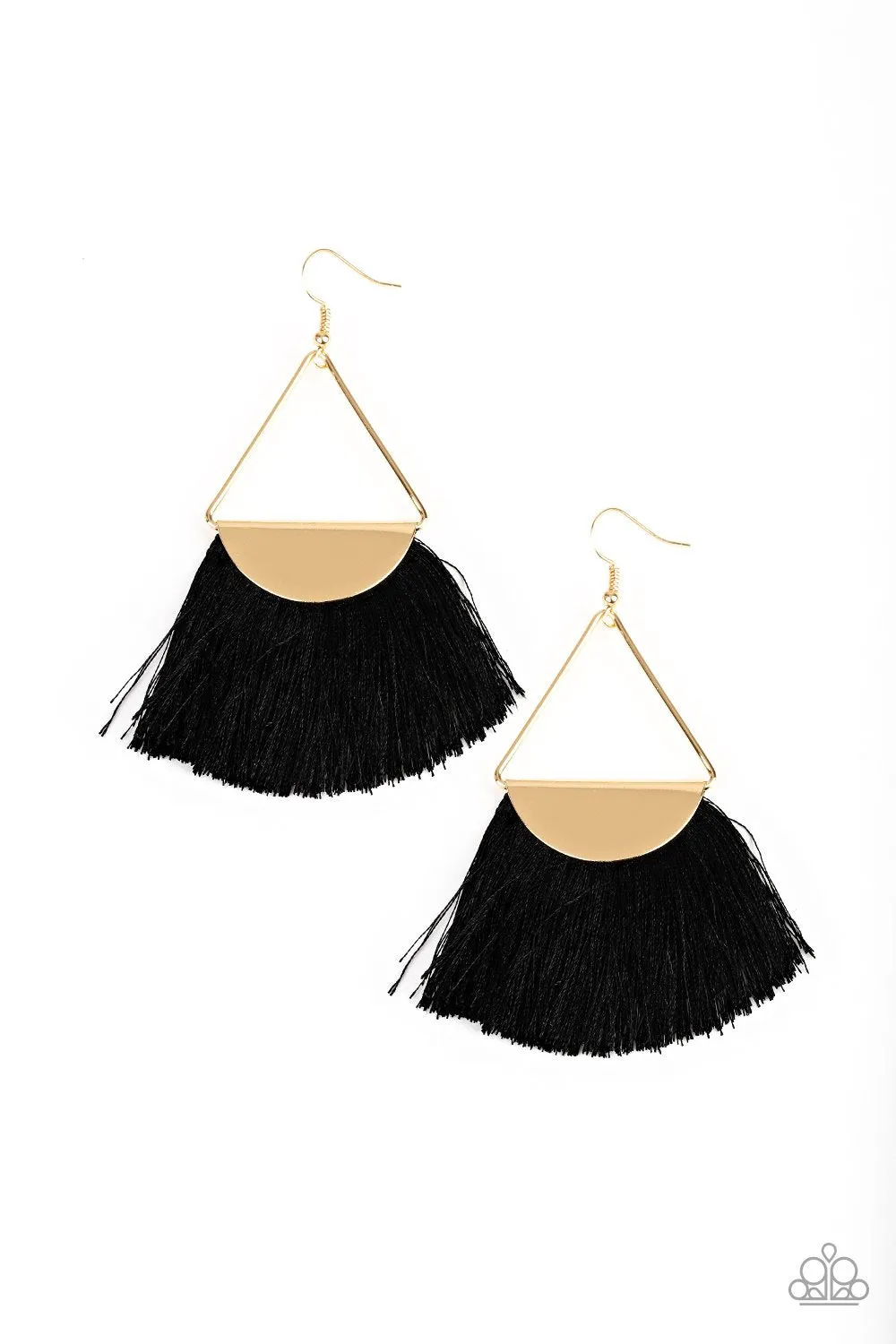 Modern Mayan Black Earrings - Paparazzi Accessories Fringe Gold