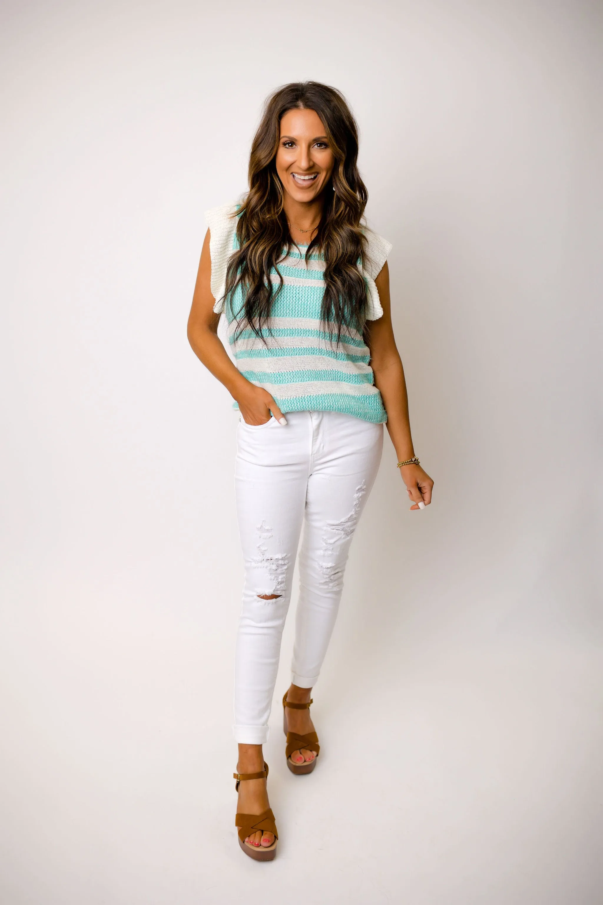 Ocean Blues Ruffle Top