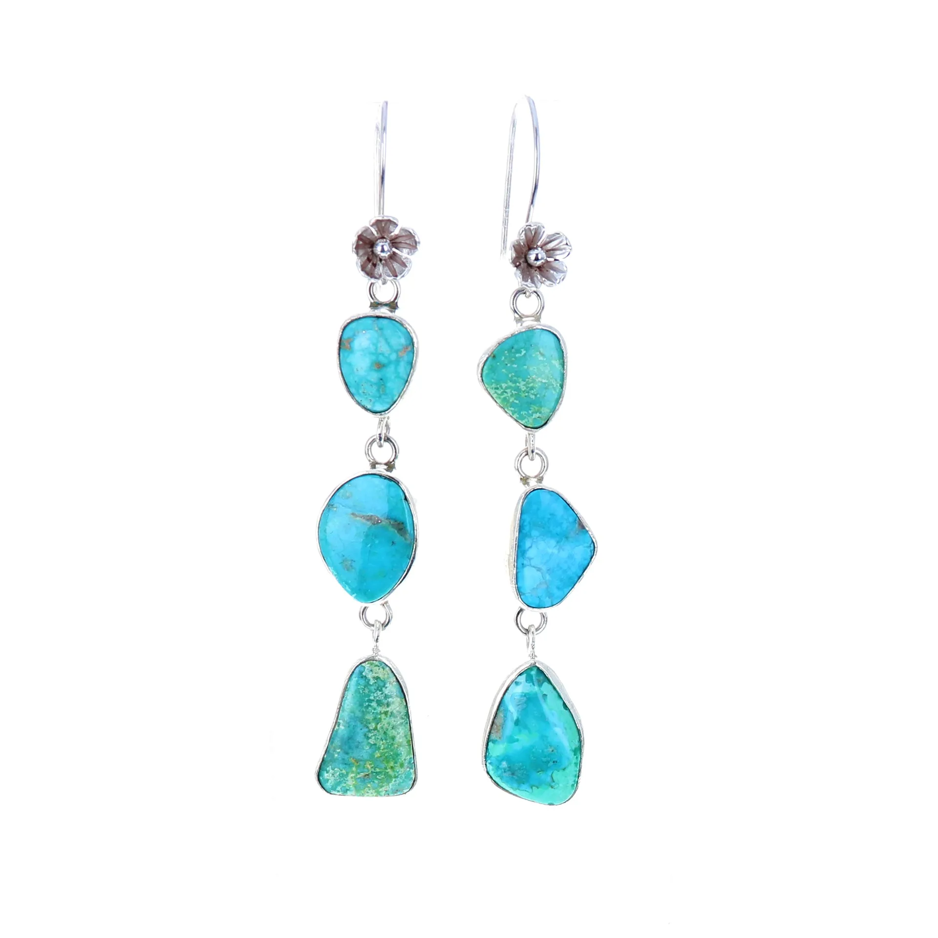 Ocean Blues Turquoise Earrings 3-Stone Sterling Dazzlers