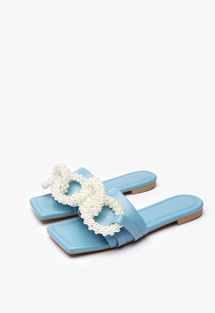 Pearly Linked PU Leather Slides