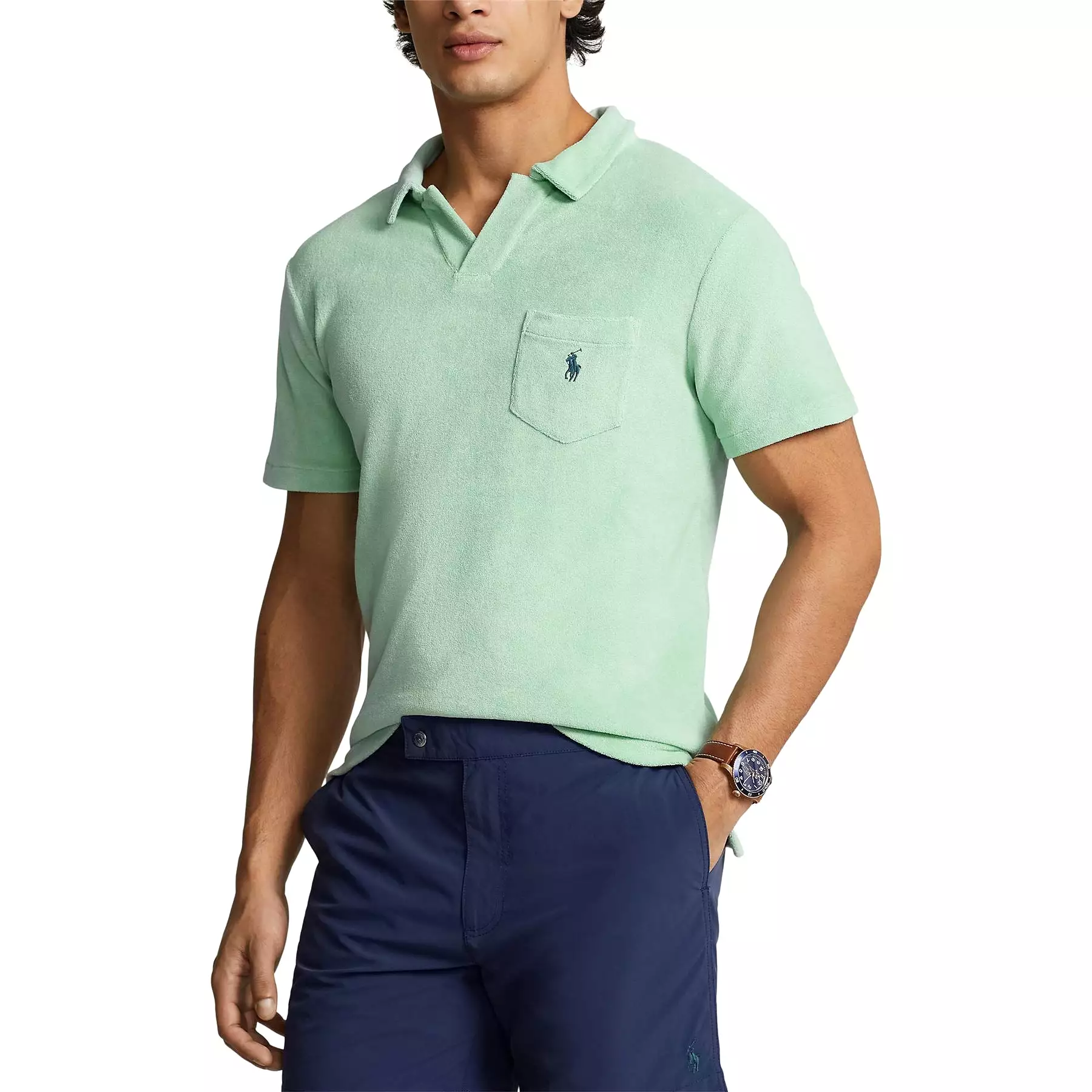 Polo Golf Classic Fit Cotton Knit Open Placket Polo Celadon Green - SU24