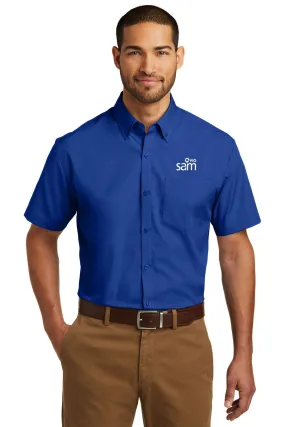 Port Authority Short Sleeve Carefree Poplin Shirt, True Royal [Via Transportation / Sioux Area Metro]