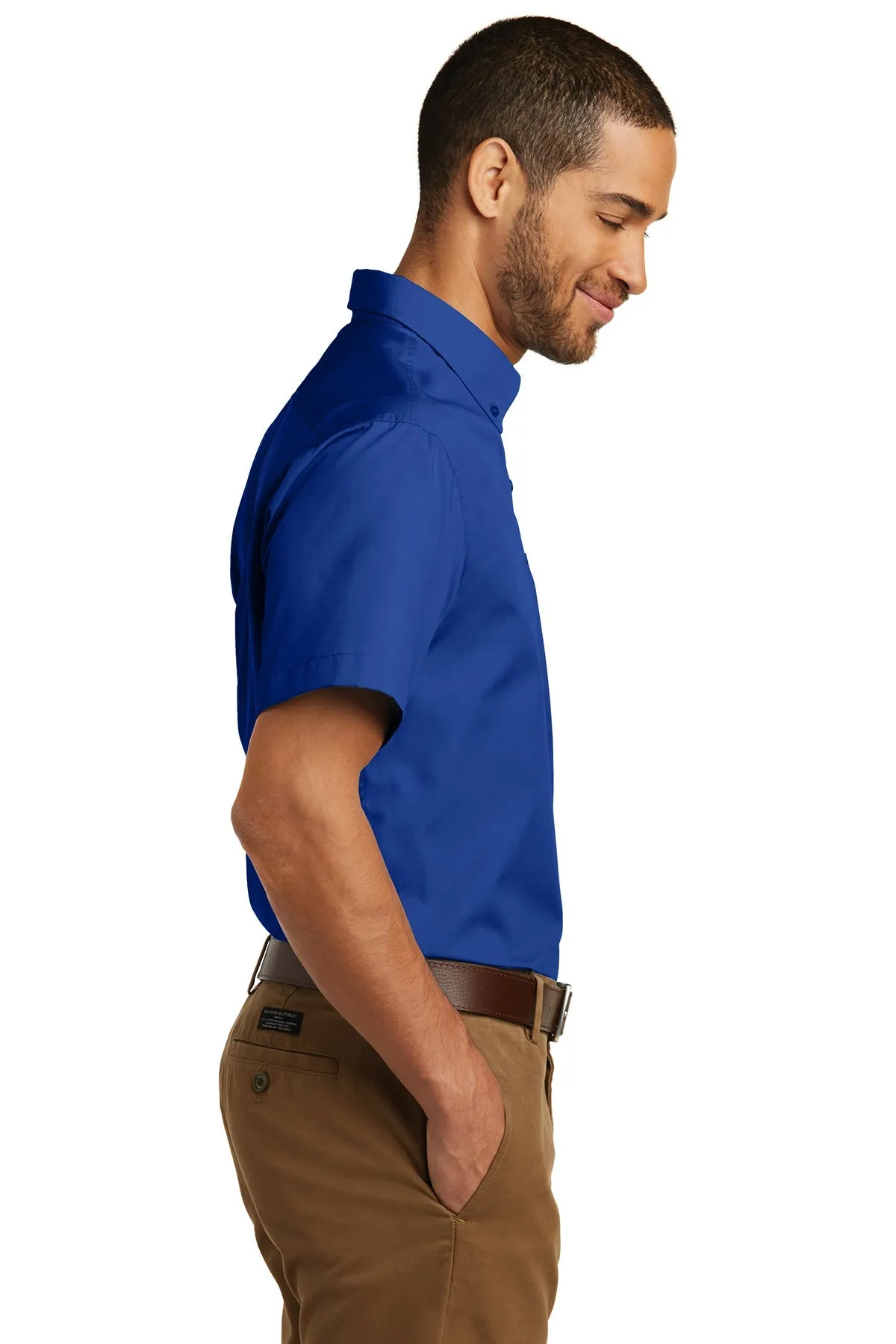 Port Authority Short Sleeve Carefree Poplin Shirt, True Royal [Via Transportation / Sioux Area Metro]