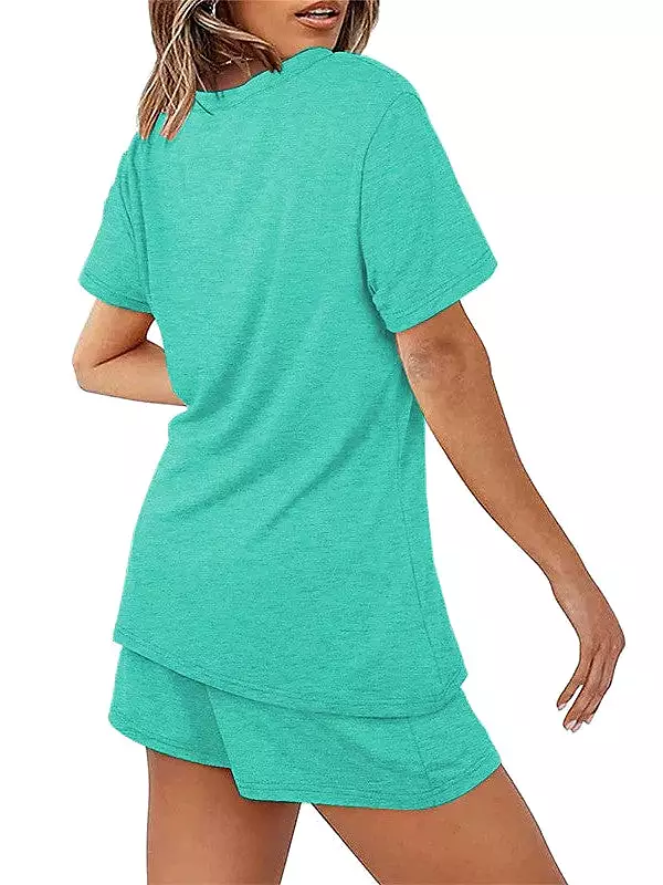 Relax in Style with the Green and Blue 2-Piece Loungewear Set for Women