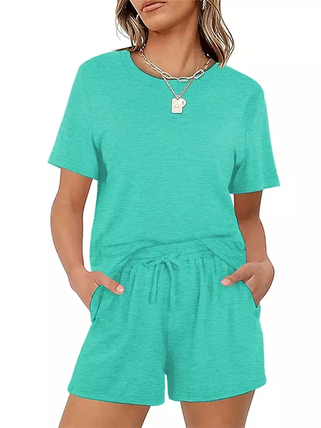 Relax in Style with the Green and Blue 2-Piece Loungewear Set for Women