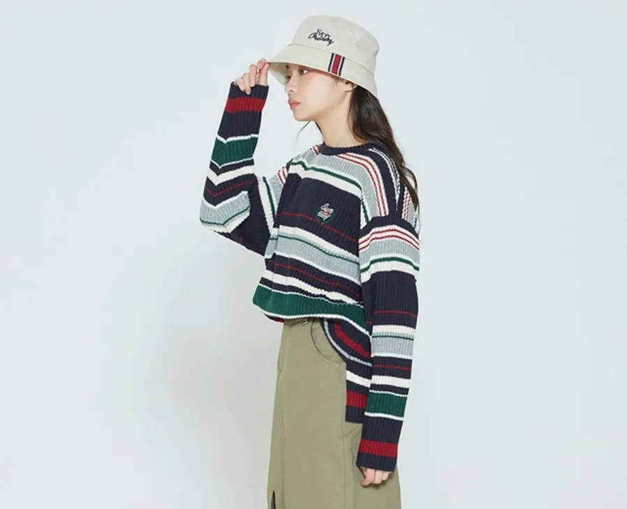 ROMANTIC CROWN  |Stripes Unisex Street Style U-Neck Long Sleeves Logo