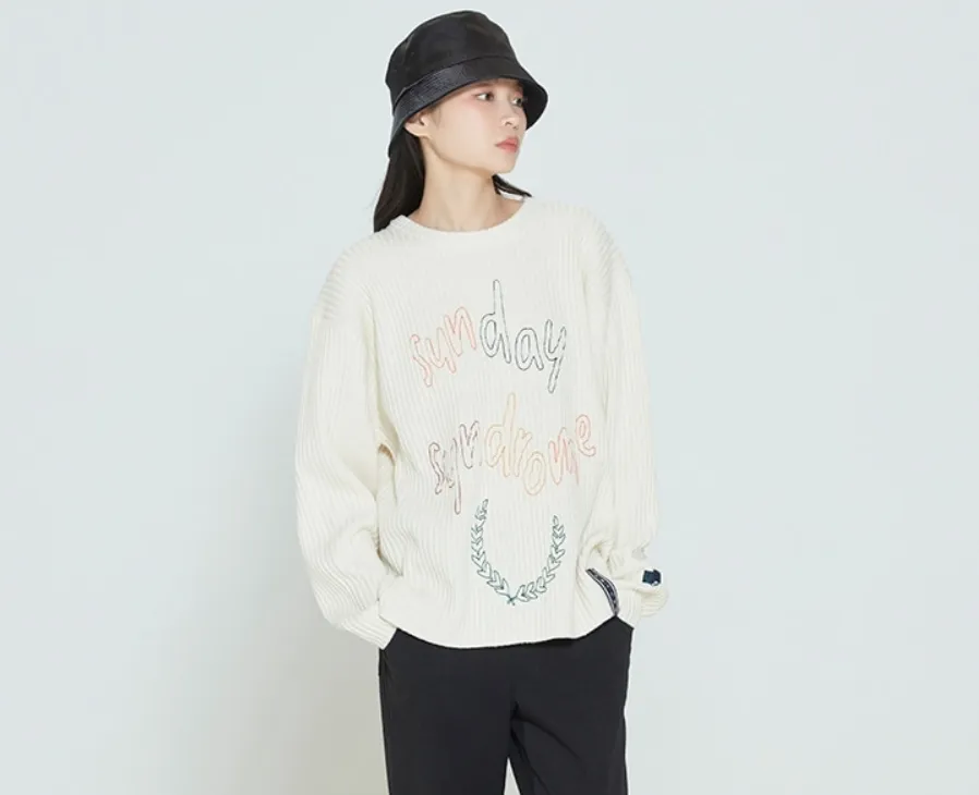 ROMANTIC CROWN  |Unisex Street Style U-Neck Long Sleeves Plain Logo Sweaters